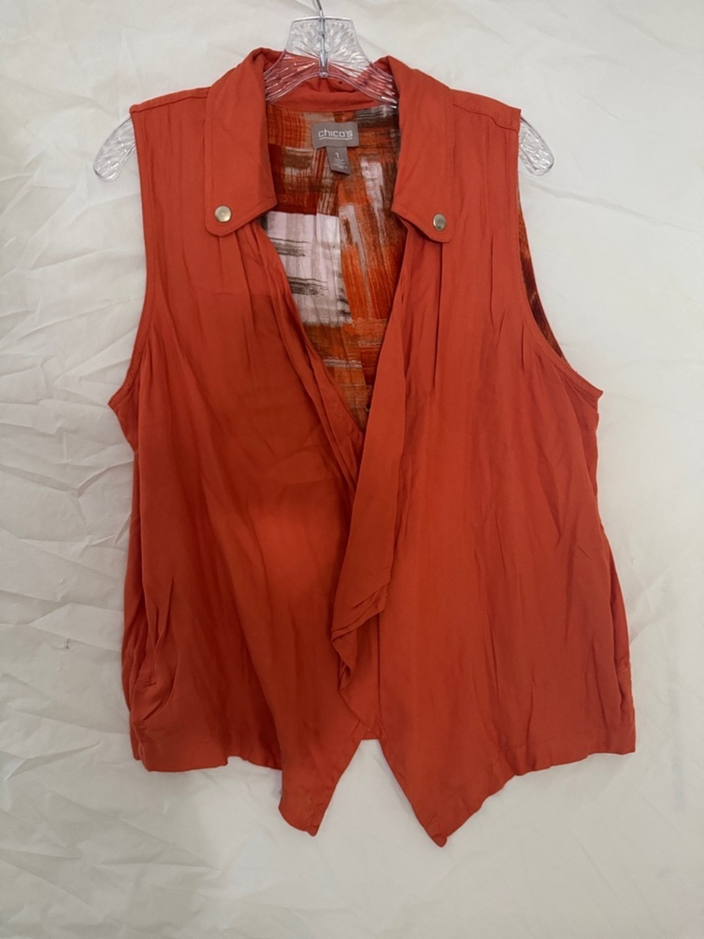 Chico's Flowing Western Sleeveless Drape Vest in Rust Orange